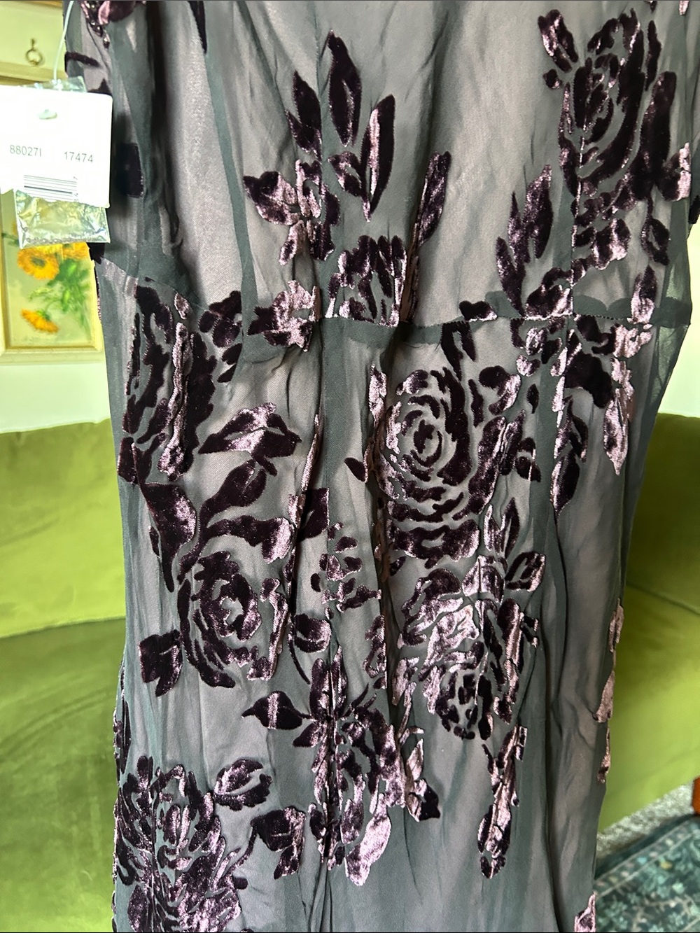 NWT 90s Robbie Bee Floral and Velvet Beaded Vintage Dress - Picture 10 of 10